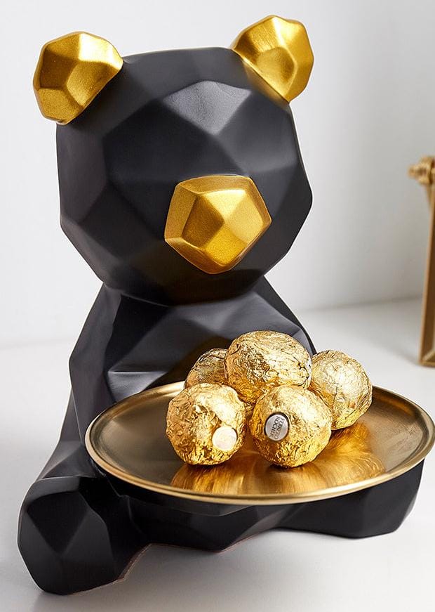 Black Bliss: Handcrafted Bulldog Statue Holding a Plate