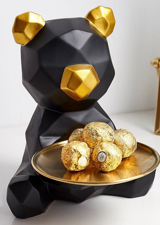 Black Bliss: Handcrafted Bulldog Statue Holding a Plate