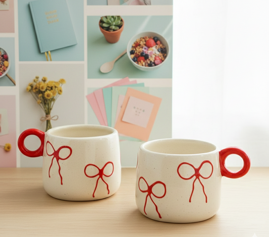 Bow Accent Ceramic Mug - Minimal Charm