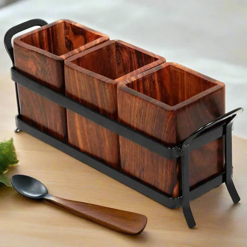 Rustic Wooden Cutlery Holder - 11 inch x 4.5 inch