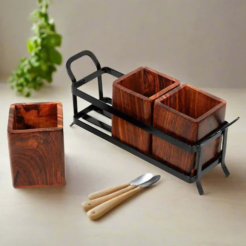 Rustic Wooden Cutlery Holder - 11 inch x 4.5 inch