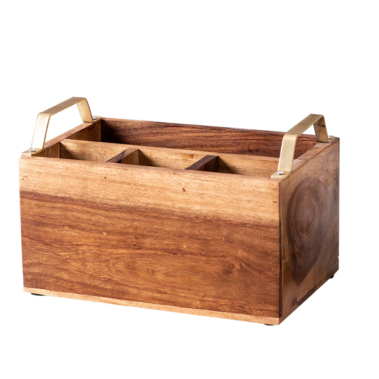 Teak Wood Spoon Stand - Gold Handle