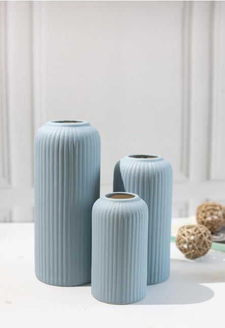 Modern Ceramic Flower Vase for Living Room - Set of 3 (Blue)