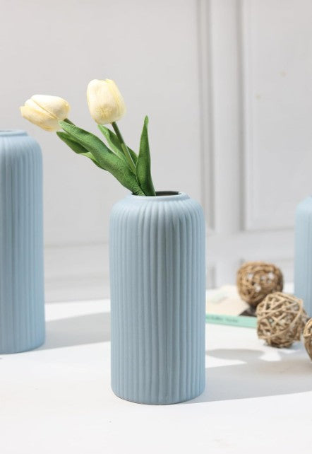 Modern Ceramic Flower Vase for Living Room - Set of 3 (Blue)