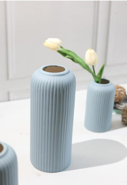 Modern Ceramic Flower Vase for Living Room - Set of 3 (Blue)