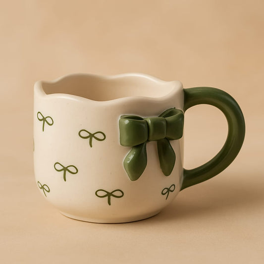 3D Green Bow Ceramic Mug - 250 ml