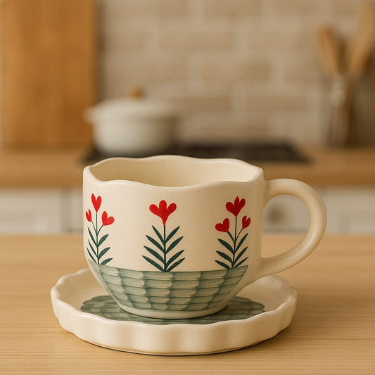 Floral Design Cup And Saucer - 240 ml