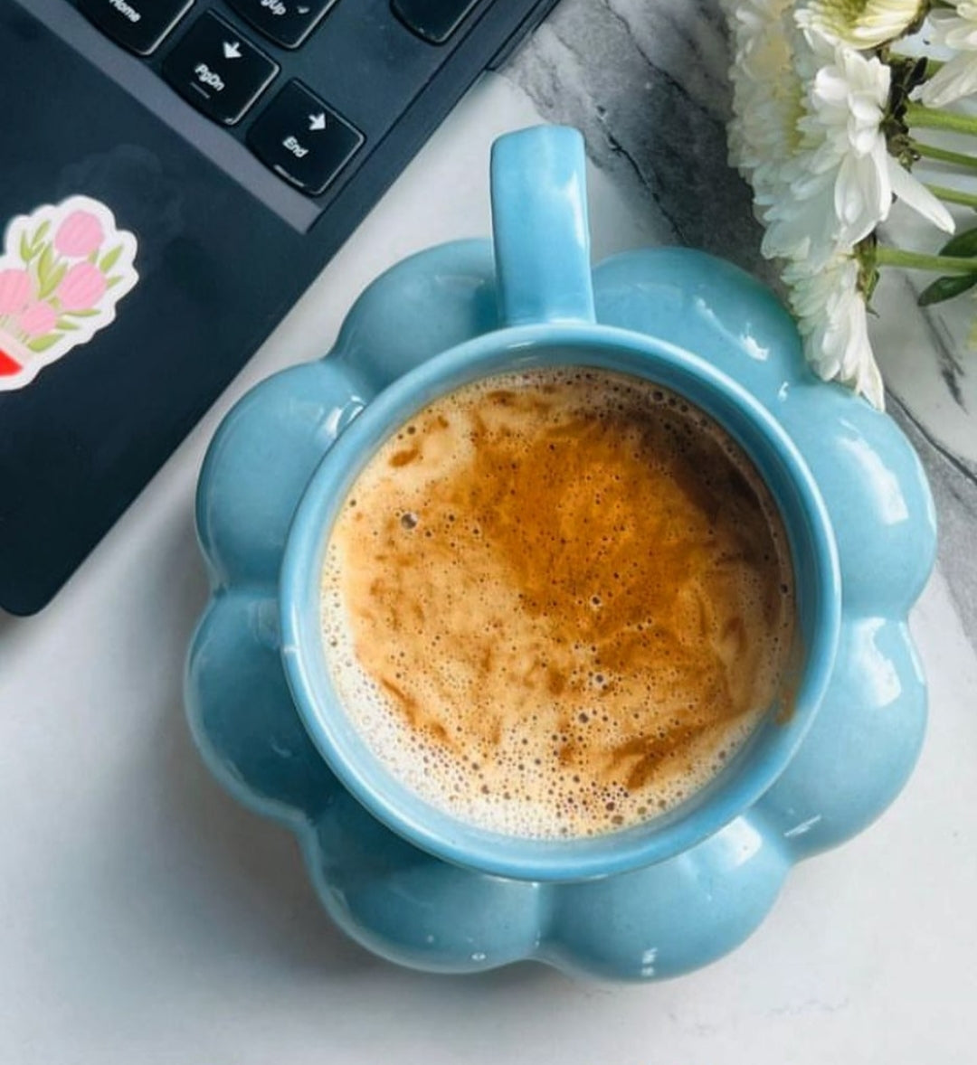 Whimsy Blossom Ceramic Bubble Mug & Saucer - 250 ml