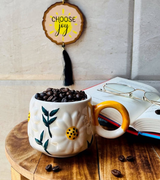 Artful Blooming Daisy Hand Painted Mug - 300 ml