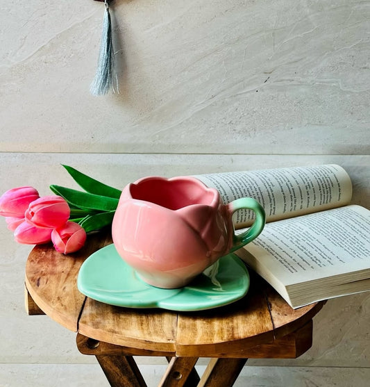 Lotus Coffee Mug with Saucer Combo -300 ml