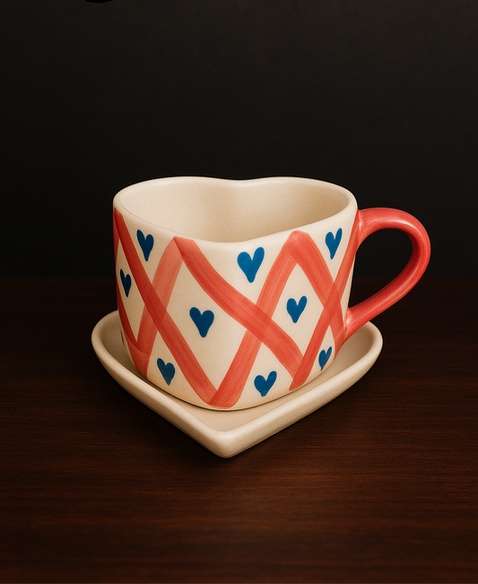Heart Coffee Mug with Heart Saucer - 300ml