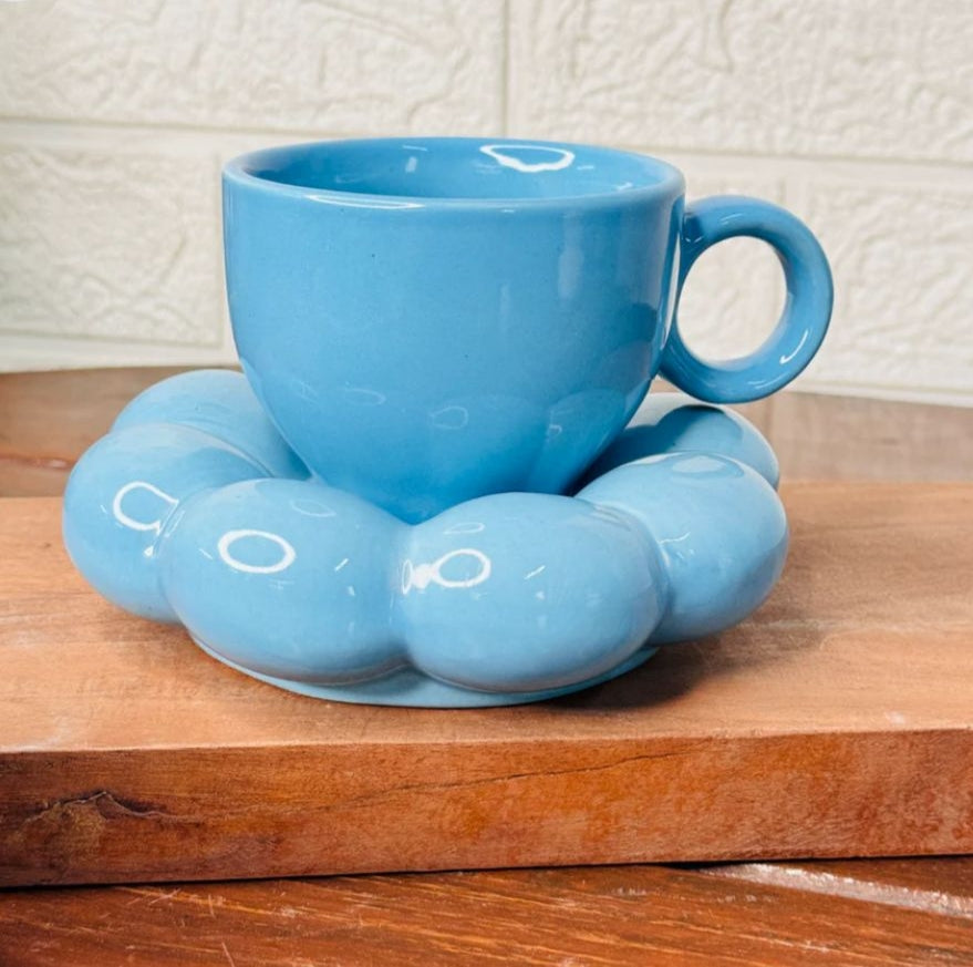 Whimsy Blossom Ceramic Bubble Mug & Saucer - 250 ml