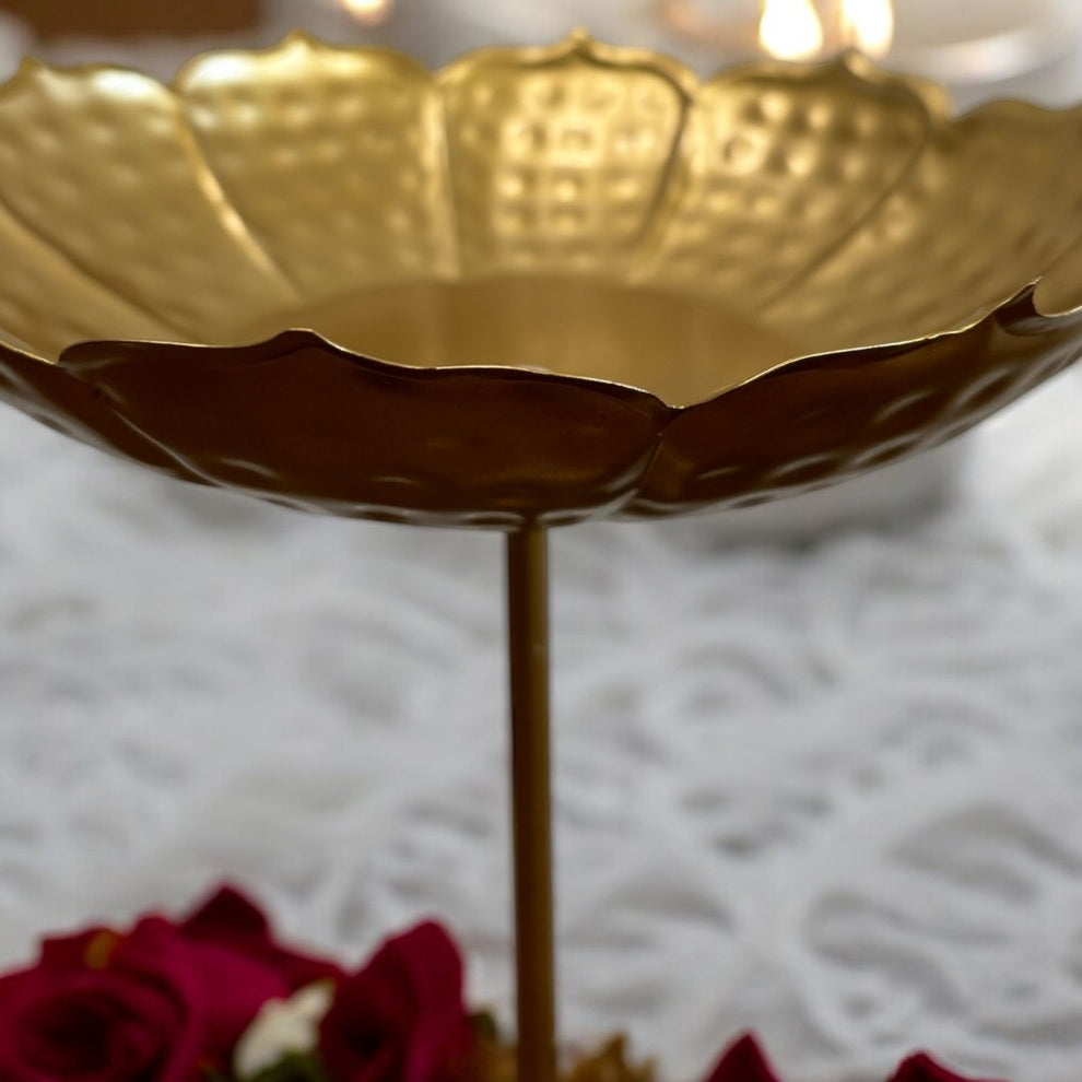 Gold Metal Urli Bowl Tealight Candle Holder Stand
