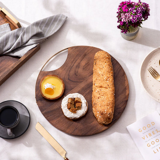 Inseparables Teak Wood Serving Platter Gold Handle