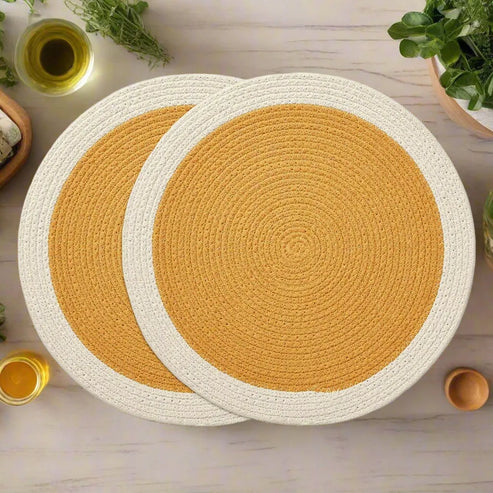 Yellow with White Border Chic Dual-Color Placemats