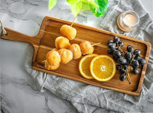Wooden Serving Platter Teak Wood, Serving Board, Serving Tray with Handle.