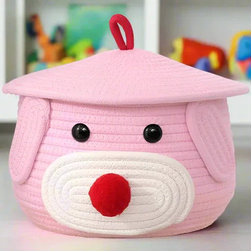 Eco-Bear Multi-Purpose Cotton Basket with Lid - Multiple Colors - 11 x 11 x 7 inch