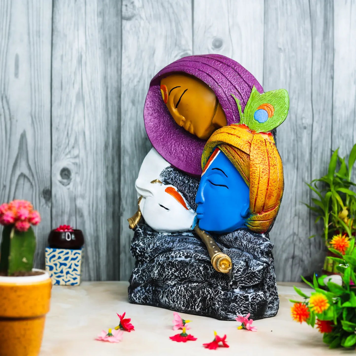 Radha Krishna Murti Idol Statue Sculpture - Multicolour