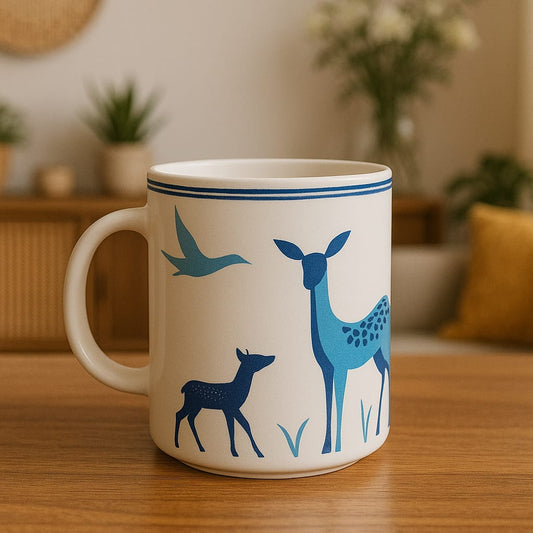 White & Blue Ceramic Deer Coffee & Tea Mug- 330 ml
