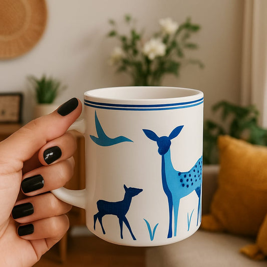 White & Blue Ceramic Deer Coffee & Tea Mug- 330 ml