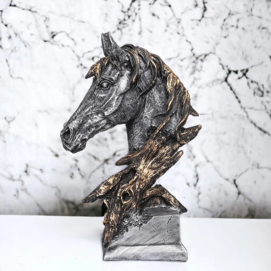Silver Horse Head Resin Sculpture