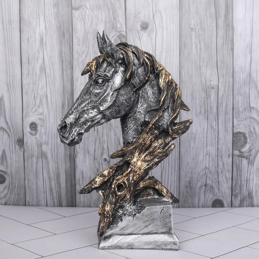 Silver Horse Head Resin Sculpture