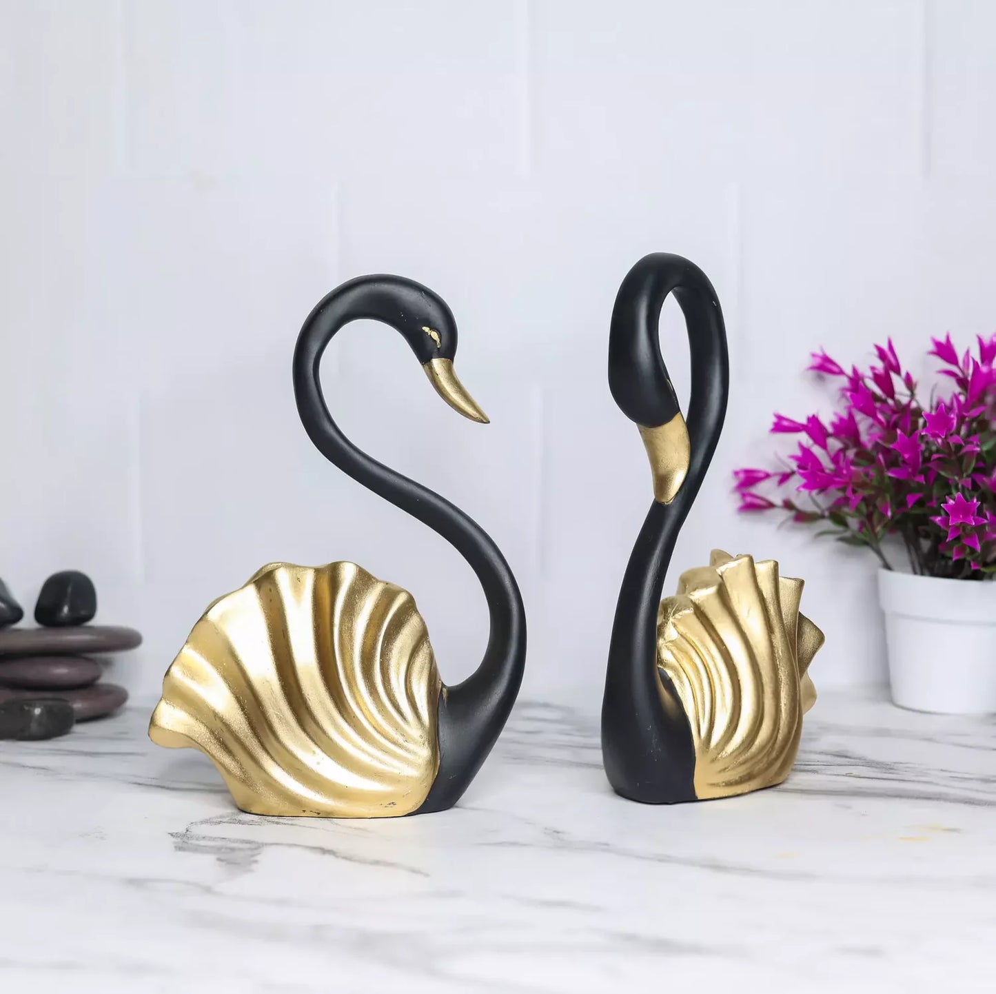 Golden Swan Couple Resin Statue