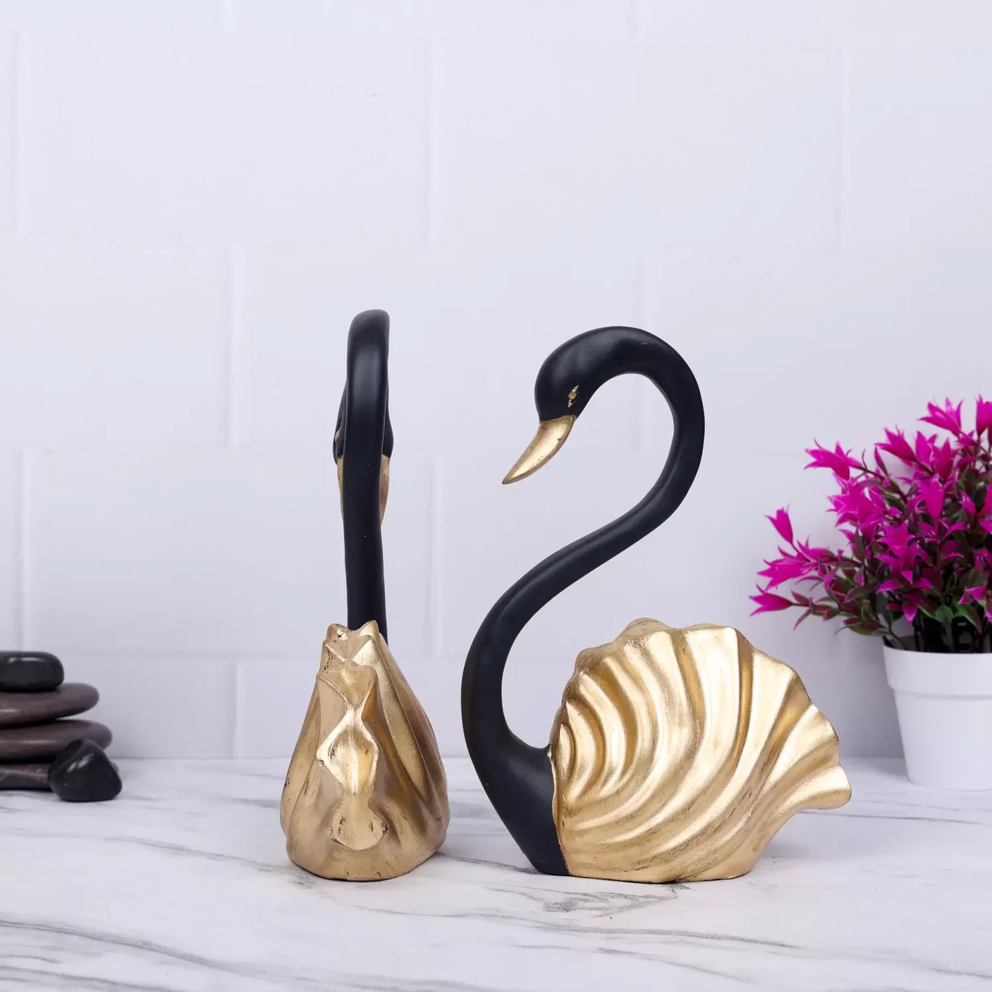 Golden Swan Couple Resin Statue