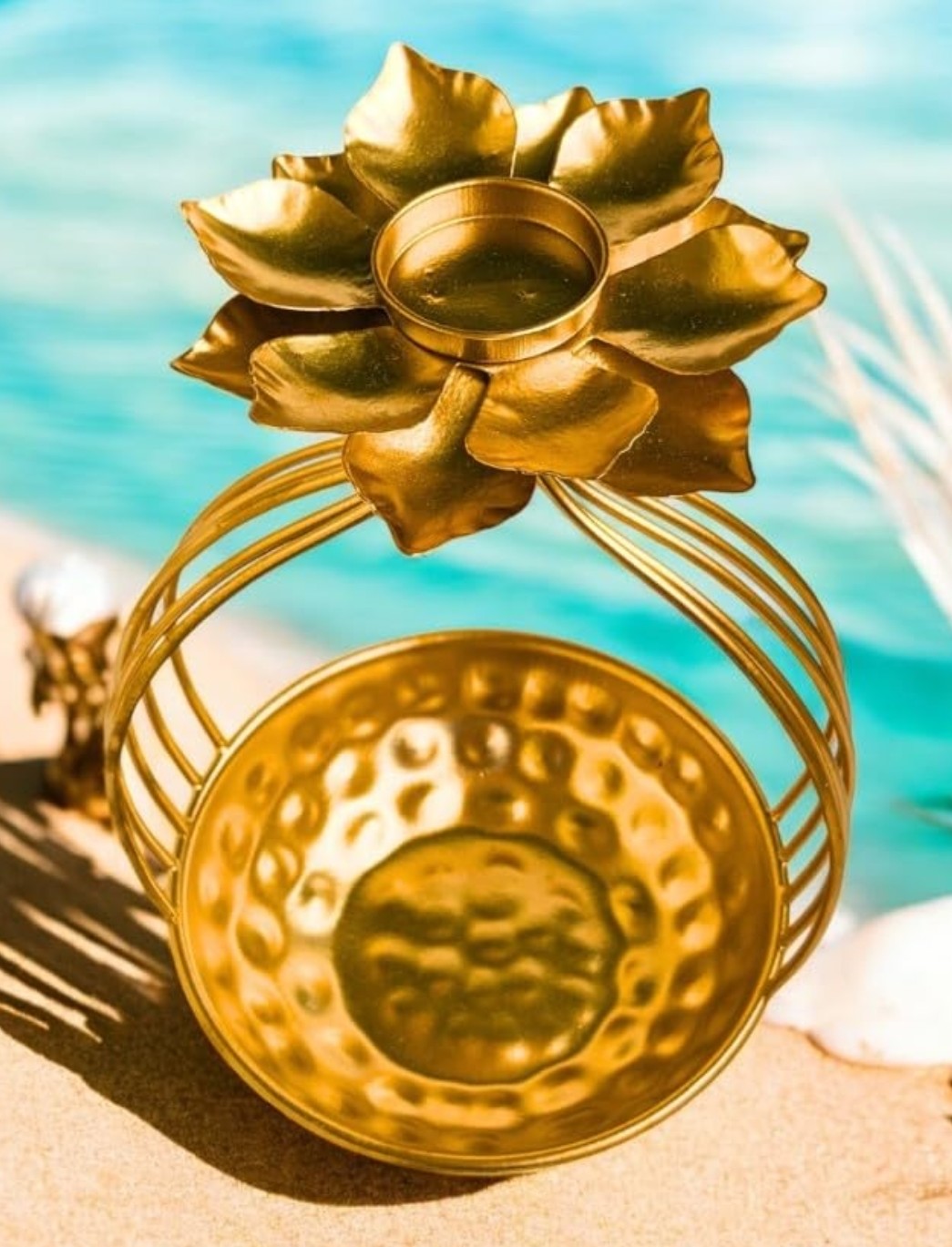 Flower Design Urli Bowl With Candle Holder