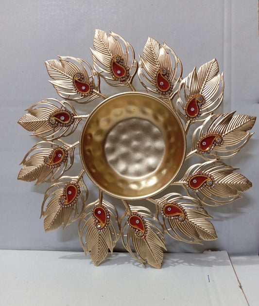 Golden Peacock Feather Decorative Bowl