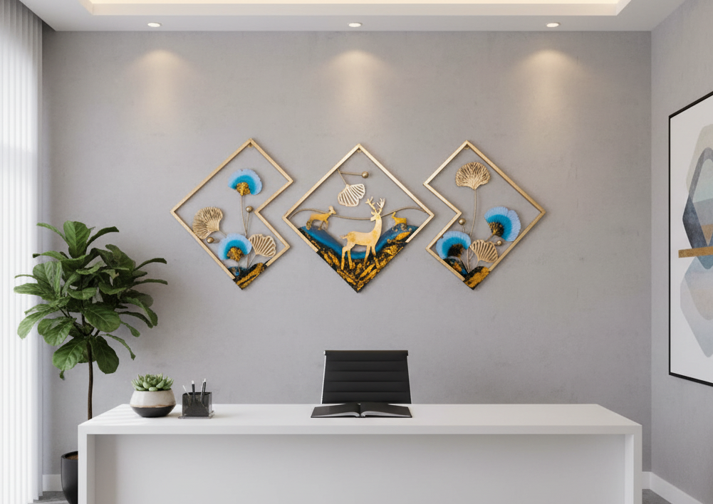 Ginkgo & Deer Serenity: 3D Nature-Inspired Wall Sculpture