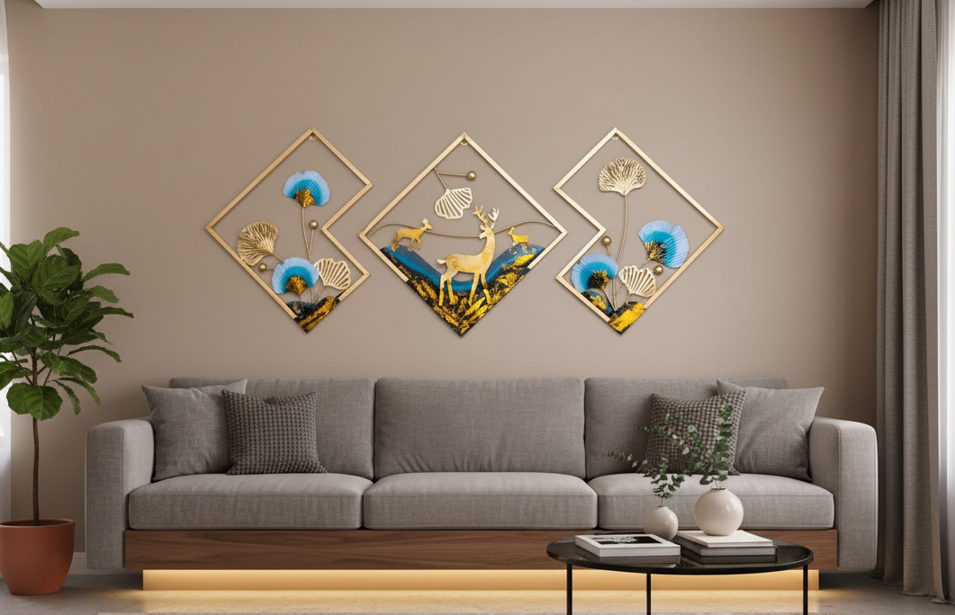 Ginkgo & Deer Serenity: 3D Nature-Inspired Wall Sculpture