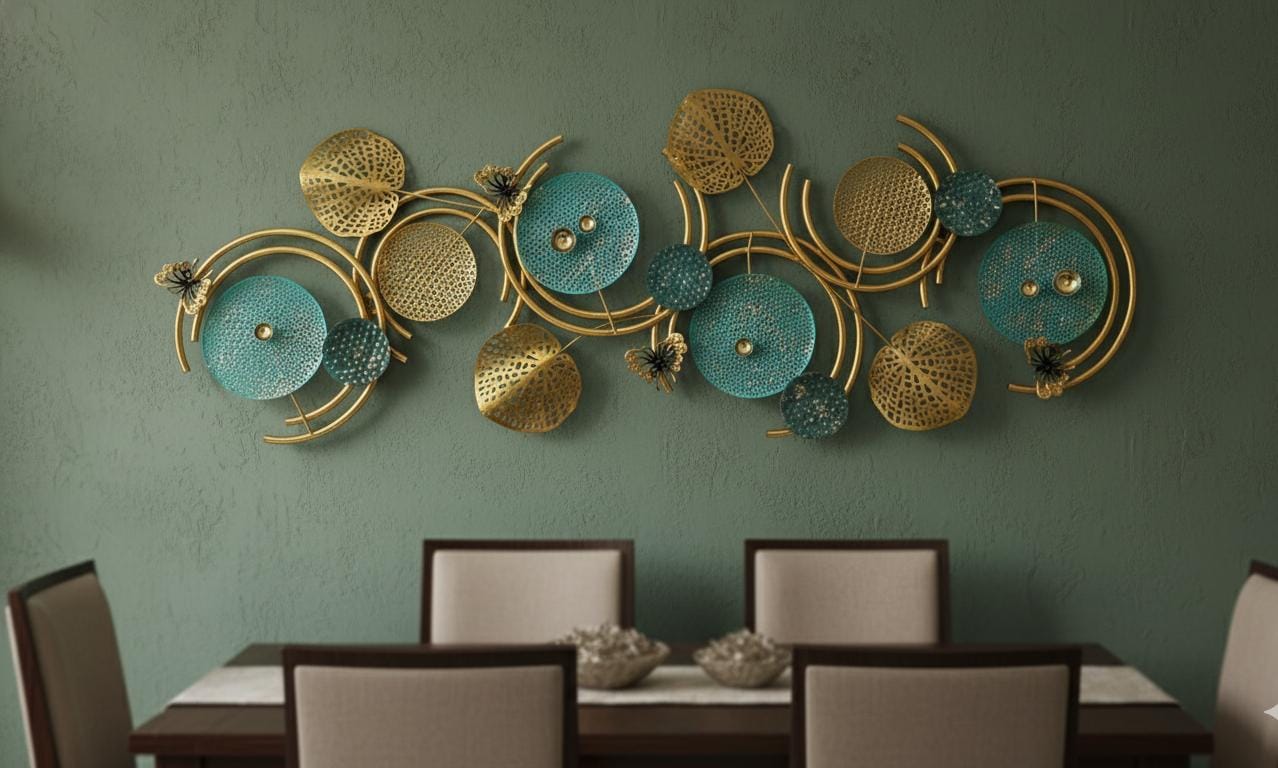 Teal and Gold Botanical Swirl Wall Decor