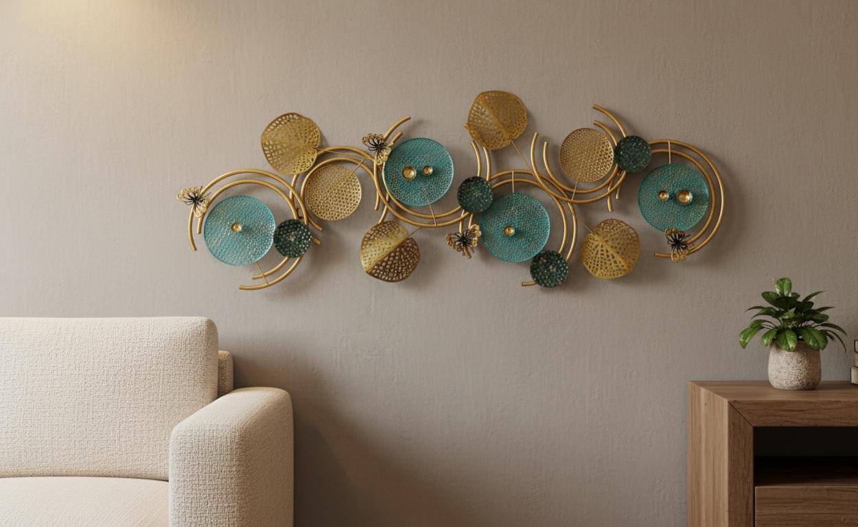 Teal and Gold Botanical Swirl Wall Decor