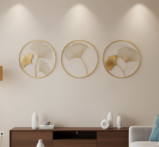 Nature's Radiance: Three-Piece Ginkgo Leaf Wall Sculpture
