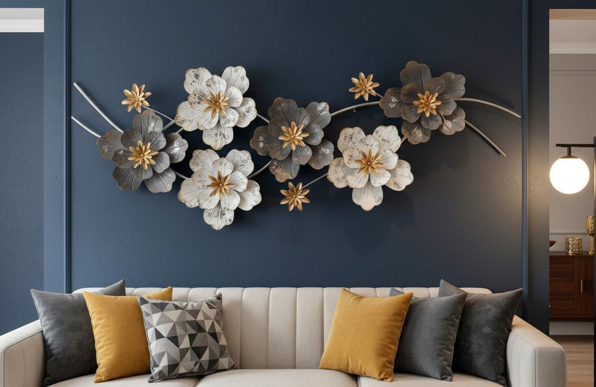Midnight Bloom Metal Flower Wall Sculpture