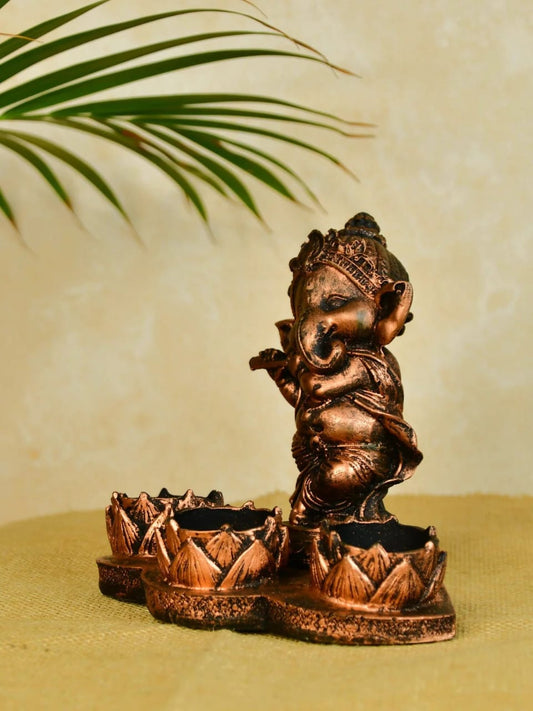 Lord Ganesha Statue with Lotus Tealight Candle Holder