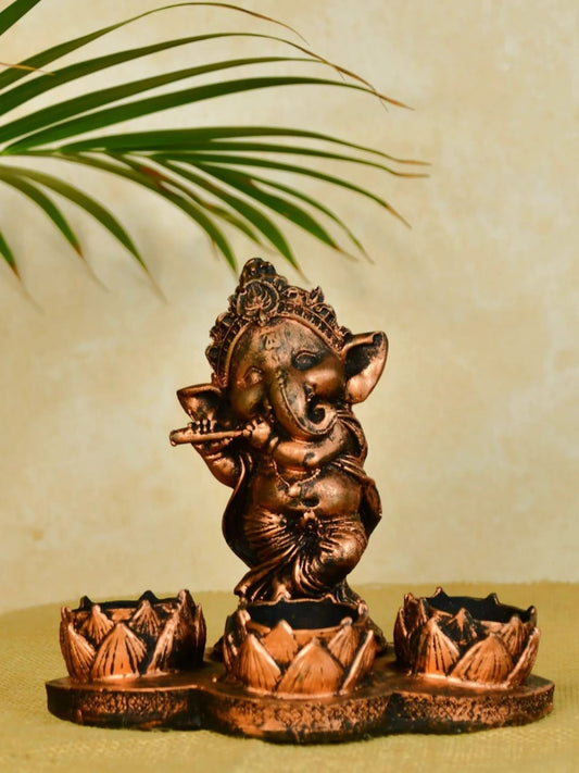 Lord Ganesha Statue with Lotus Tealight Candle Holder