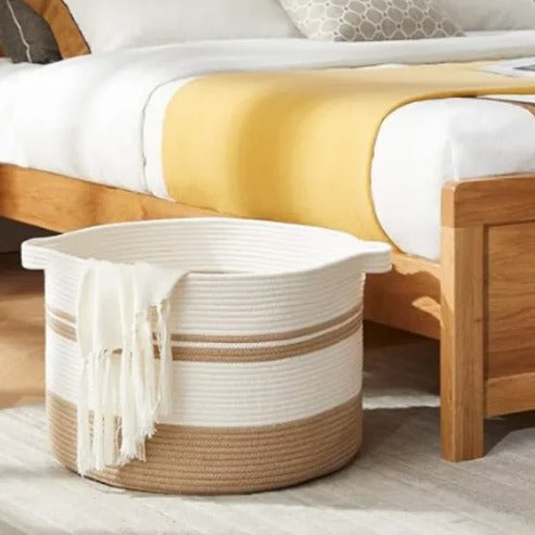 White & Beige Cotton Laundry Organizer - Small, Medium, Large
