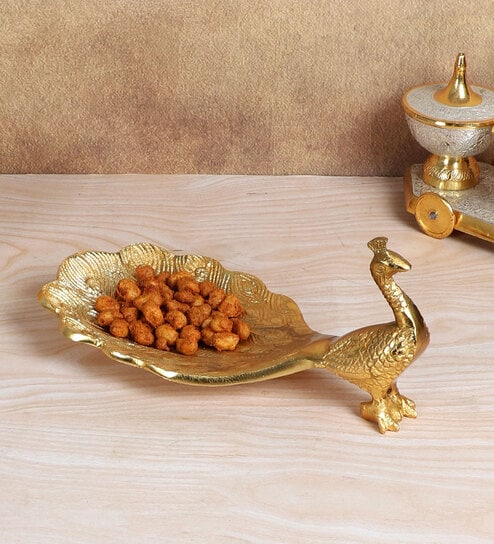 VIRENZA presents Decorative Peacock Tray/Peacock Platter, Gold Plated Serveware -12 Inch