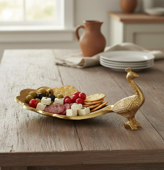 VIRENZA presents Decorative Peacock Tray/Peacock Platter, Gold Plated Serveware -12 Inch