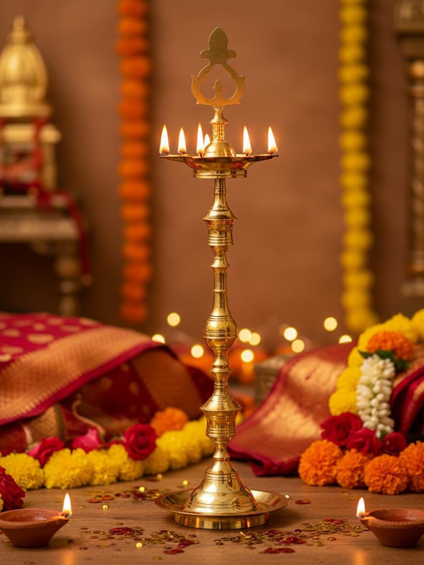 VIRENZA KUTHU VILAKKU Brass Lamp Diya Decoration in Festive Season - Multiple Sizes