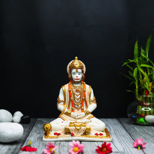Lord Hanuman sitting statue with gada & reading Book|Kitab Hanuman