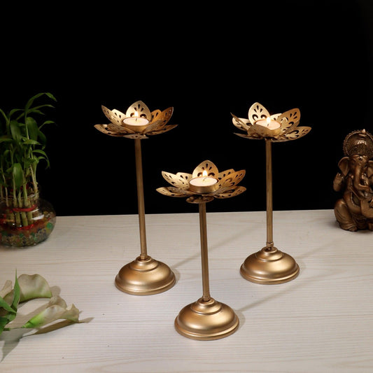Golden Flower Diya Tealight Holder