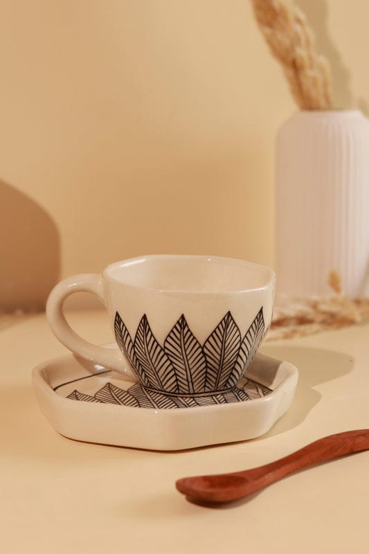 Tranquil Leaves Design Cup & Saucer - 240 ml