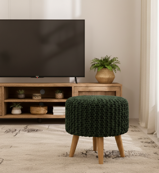 Dark Green Cotton Dori Ottoman Stools for Living Room - Multiple Sizes