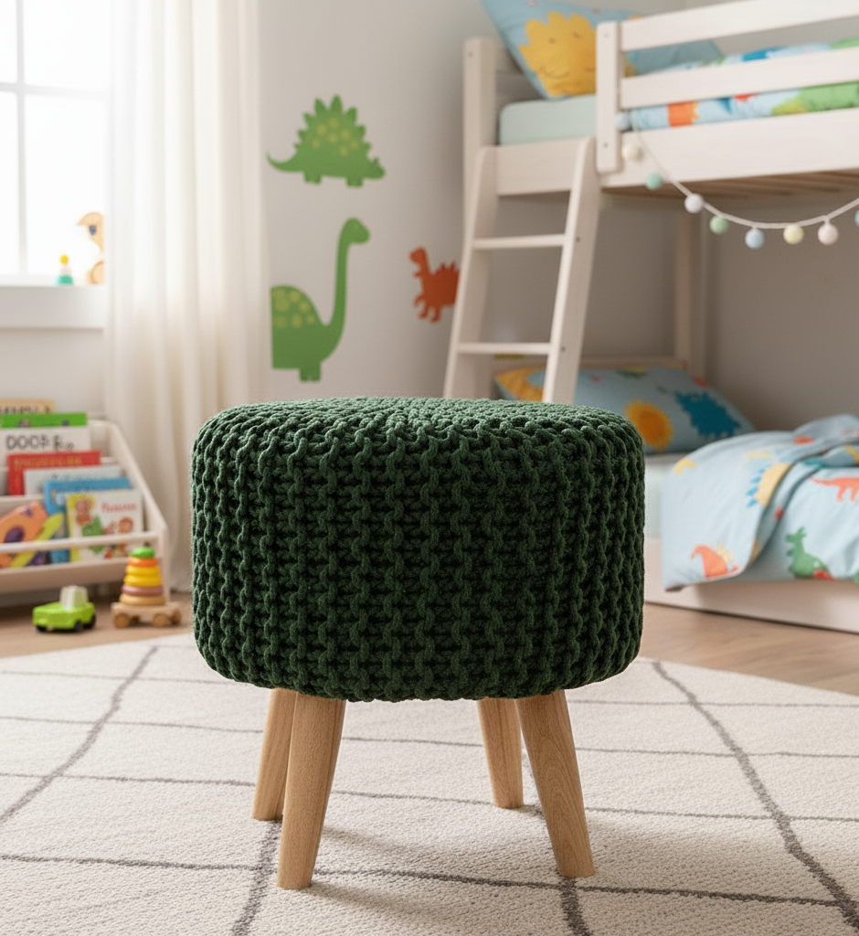 Dark Green Cotton Dori Ottoman Stools for Living Room - Multiple Sizes