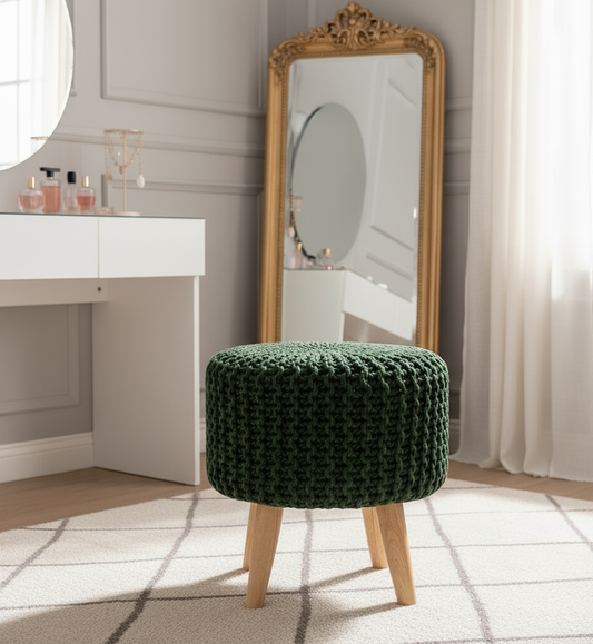 Dark Green Cotton Dori Ottoman Stools for Living Room - Multiple Sizes