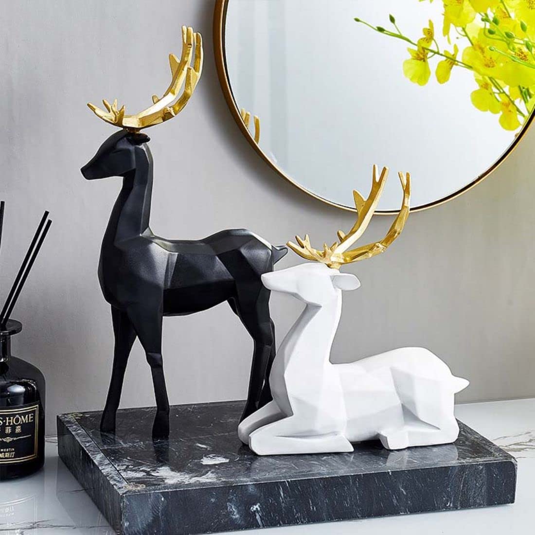 Deer Set - White and Black Pair Resin Statue