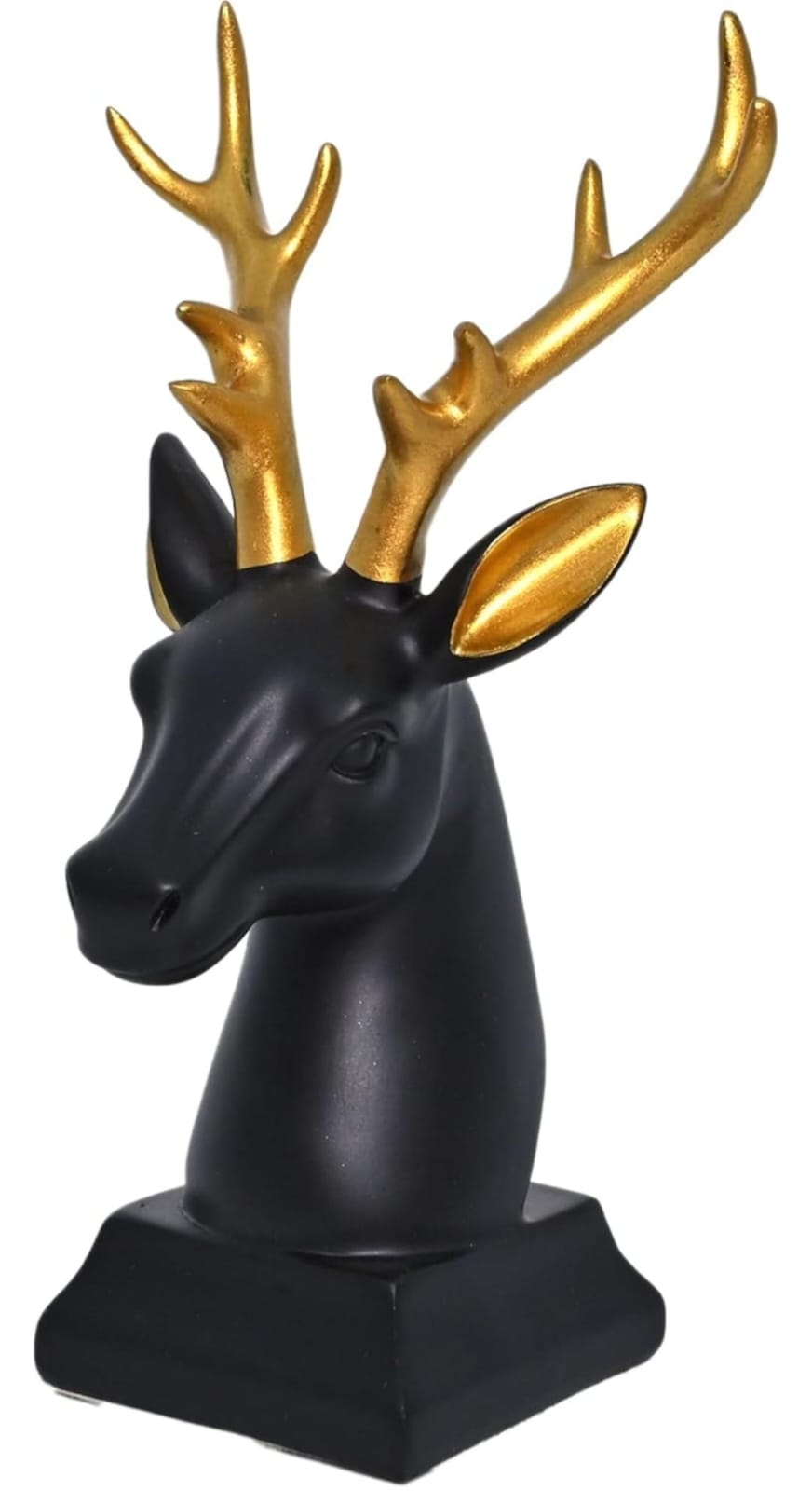 Cyan Deer Head with Golden Antlers Resin Statue